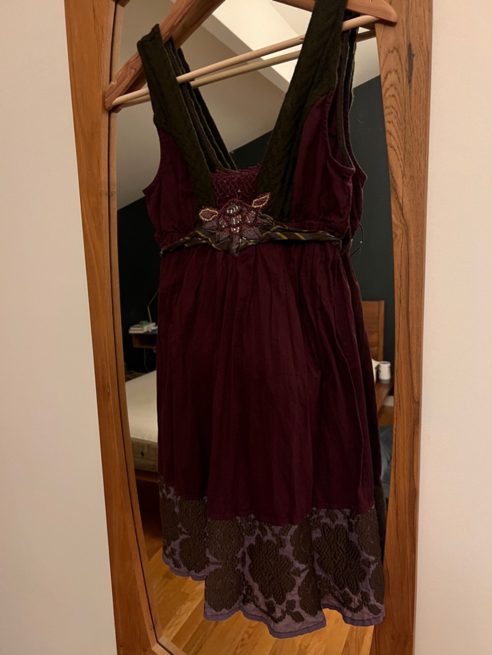 Vintage Free People Embroidered Burgundy Sleeveless Dress/tunic size 2